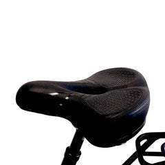 Cysum NOVA Step-Thru Electric Bike - UK - Black bicycle seat on a white background