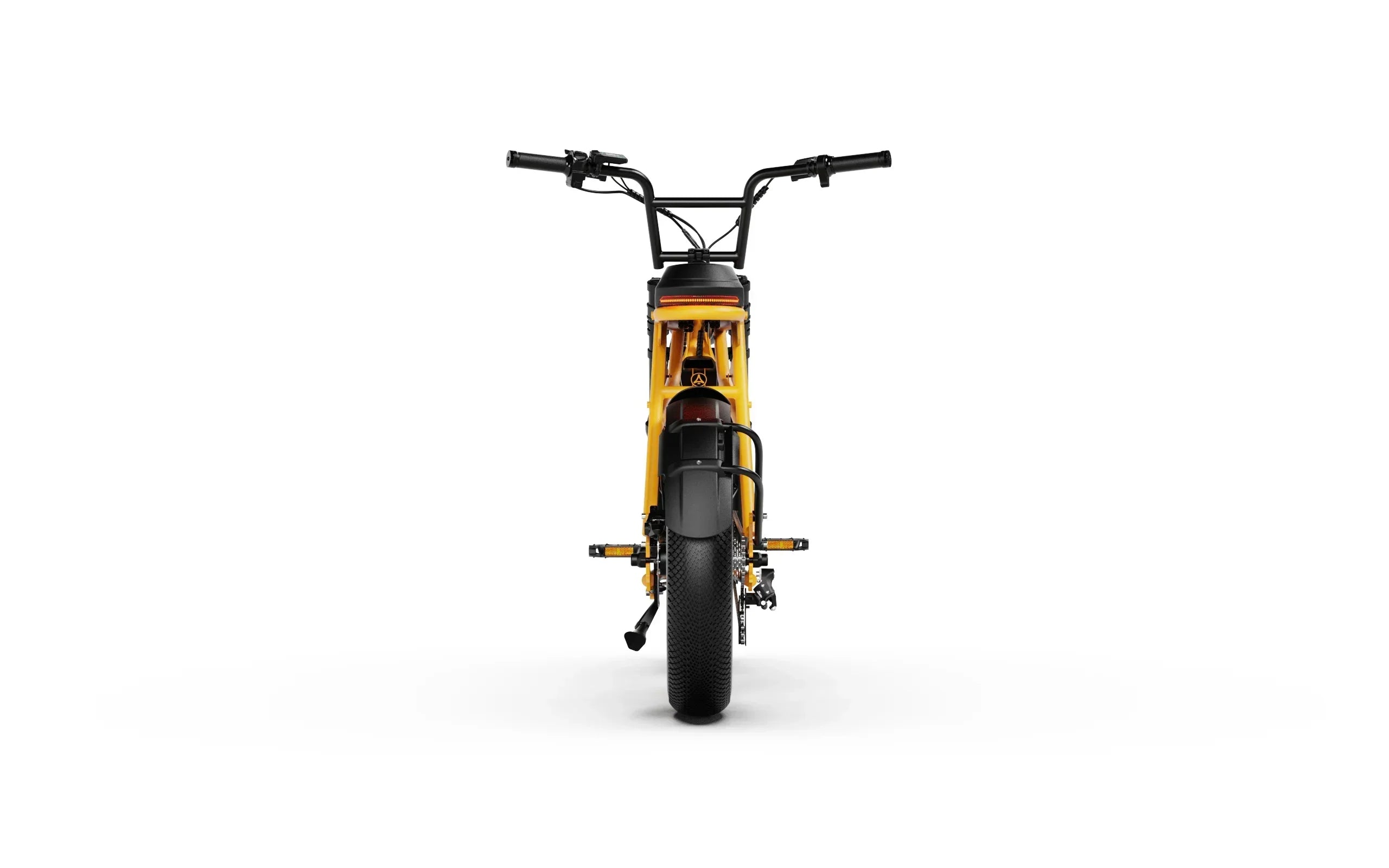 Taillight view of Yellow A-Spadz Cavet Air Electric Bike on a white background