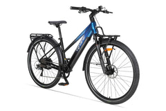 Cyrusher Asuka Trekking Electric bicycle with black frame and blue accents on a white background