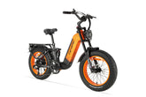 Orange electric bike with black frame on a white background
