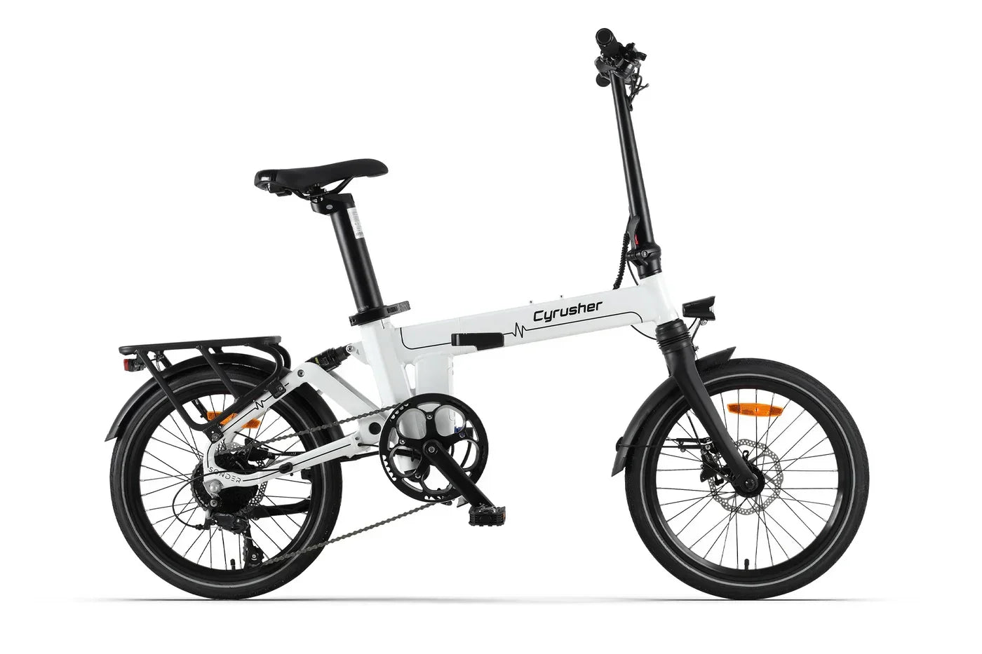 White - Cyrusher Sonder Folding E Bike with black accents on a white background