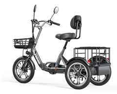 Cysum T1 Pro Tricycle-wheeled electric bike with a basket and seat on a white background