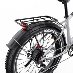 Close-up of a DUOTTS F26 Lite Electric cycle wheel with Kenda tire on a white background