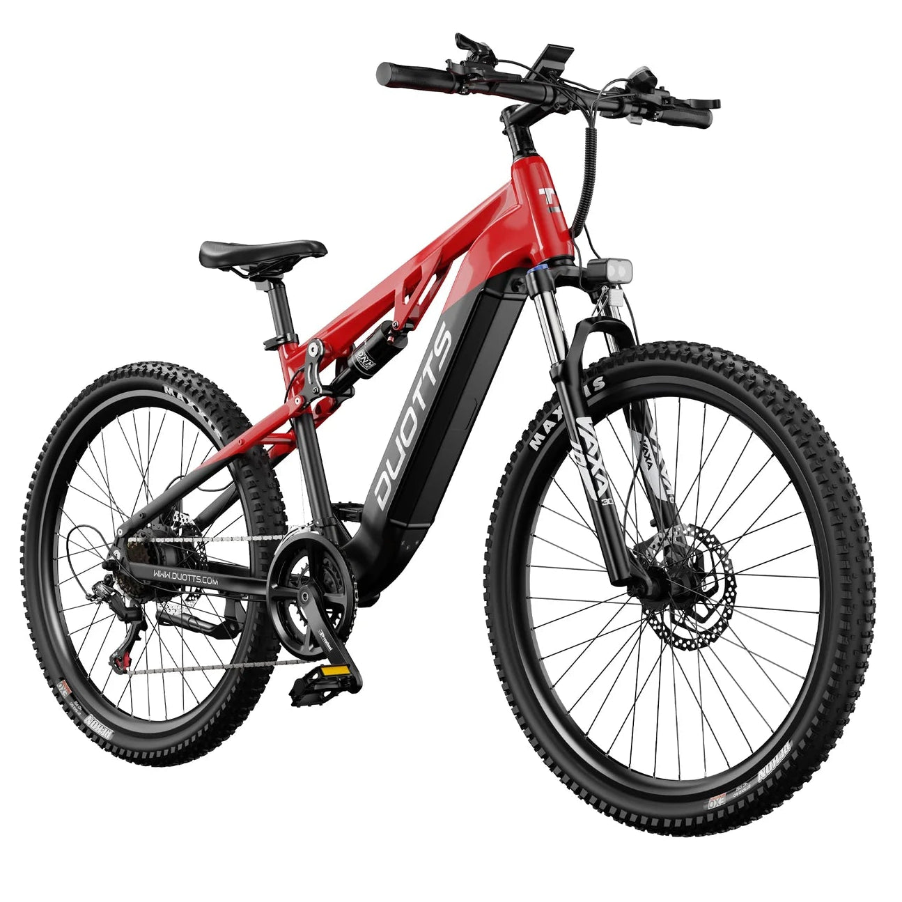 Red DUOTTS E29 Electric Bike with black accents on a white background