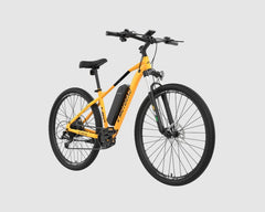 Yellow EMotorad T-Rex Air E bicycle on a gray background