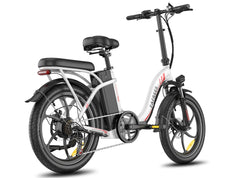 White Fafrees F20 Plus Folding Electric Bicycle with black seat and handlebars on a white background