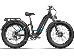 Freesky Ranger M-540 Dual-Motor Step-Thru Ebike in black on a white background