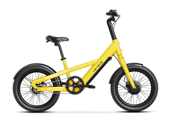 Heybike EC Compact City Electric Bike with black seat and wheels on a white background - Yellow