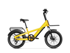 Yellow Heybike EC Compact Sport Electric Cycle with black details on a white background