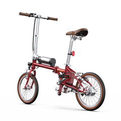 Red folding bicycle on a white background