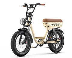 Beige Onesport W77 Electric Bike with a brown seat - Pogo Cycles