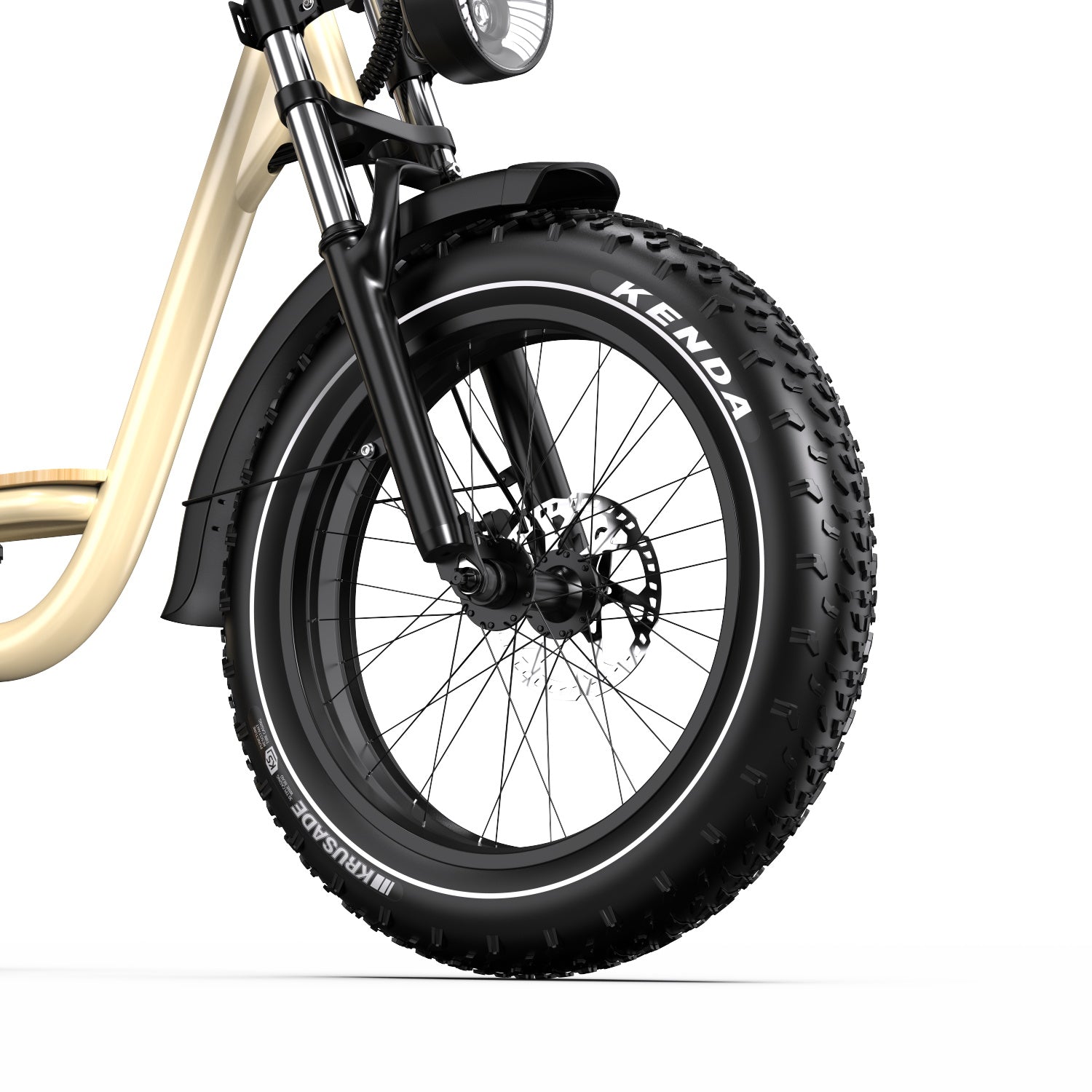 Close-up of a Onesport W77 Electric Bike wheel with Kenda tire on a white background