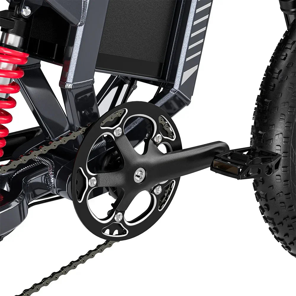 Close-up of a bicycle chain mechanism with a white background