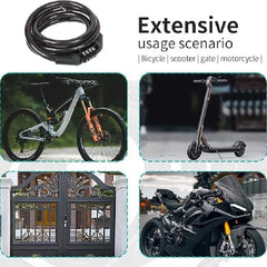 Anti theft bicycle lock, 4-digit password lock, 1-meter ultra strong cable, suitable for mountain bikes, road bikes,