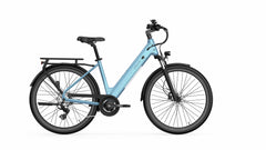 Light blue A-Spadz Qreate City Air Electric Bike on a white background