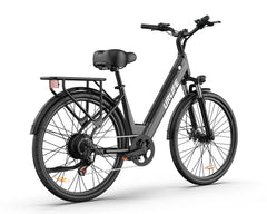 Black URLIFE E26 Step-Through Electric bicycle with URlife branding on a white background - Pogo Cycles