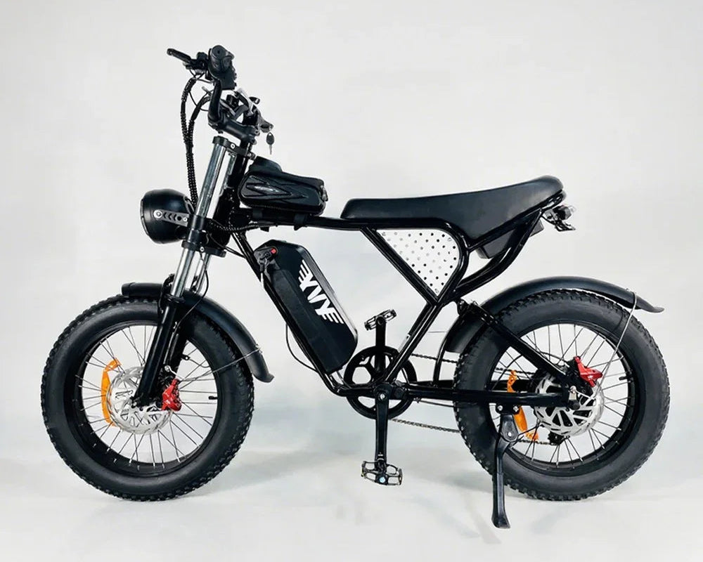 Black YVY C20 Electric Bike on a white background