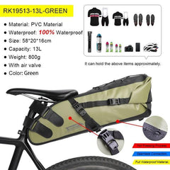 Rhinowalk Bike Waterproof Bicycle Saddle Bag Reflective Large Capacity Foldable Tail Rear Bag Cycling MTB Trunk Pannier Black - Pogo Cycles