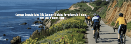 Electric bikes riding along scenic coastal trail with cliffs and ocean view in Ireland