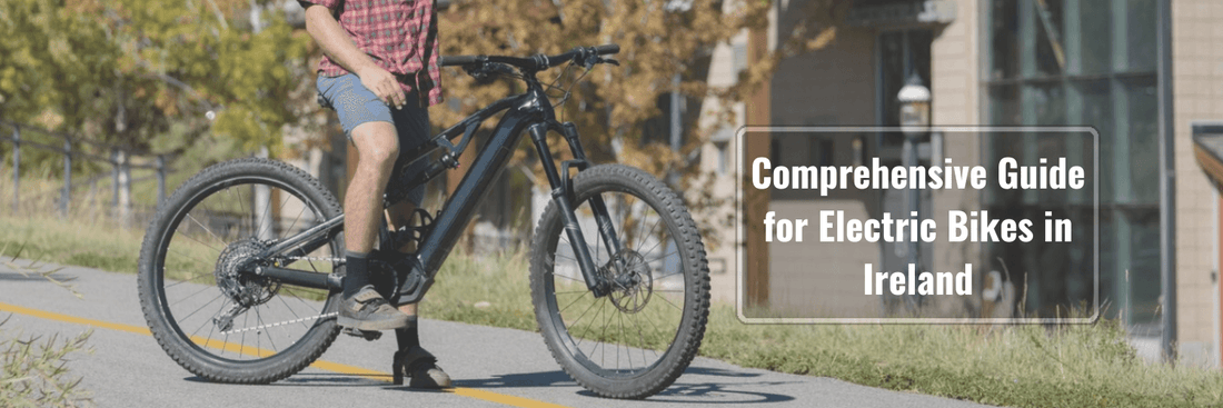 Electric bike with black frame, side view, ridden by a person on a city bike path