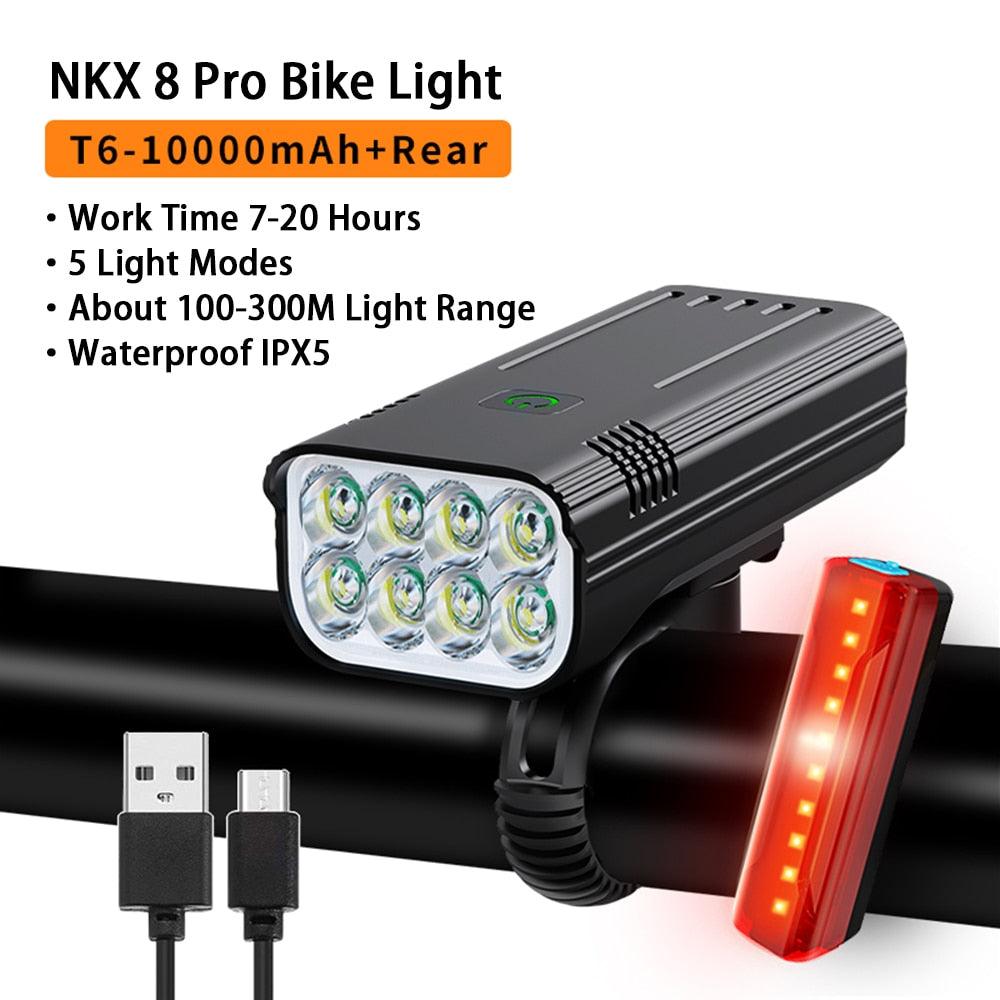 10000mAh 3600 Lumens USB Rechargeable Bike Light with Rear Light - Pogo Cycles