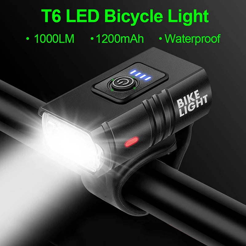 1000LM Bike Light Headlight T6 Bicycle Flashlight LED USB Rechargeable Torch Aluminum Alloy Cycling High Beam Low Accessories 10