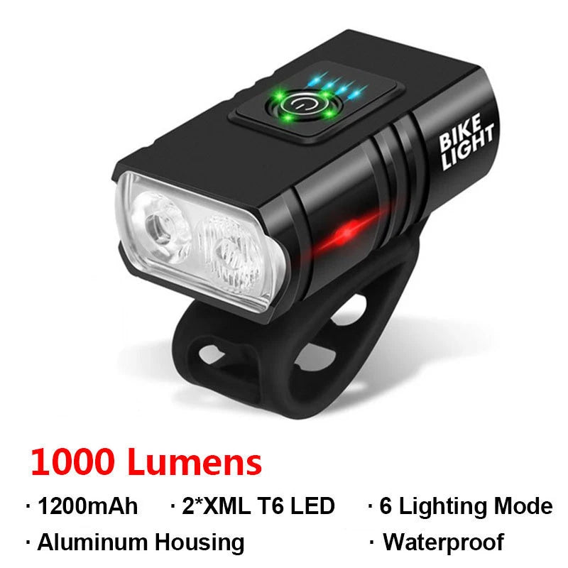 1000LM Bike Light Headlight T6 Bicycle Flashlight LED USB Rechargeable Torch Aluminum Alloy Cycling High Beam Low Accessories 10