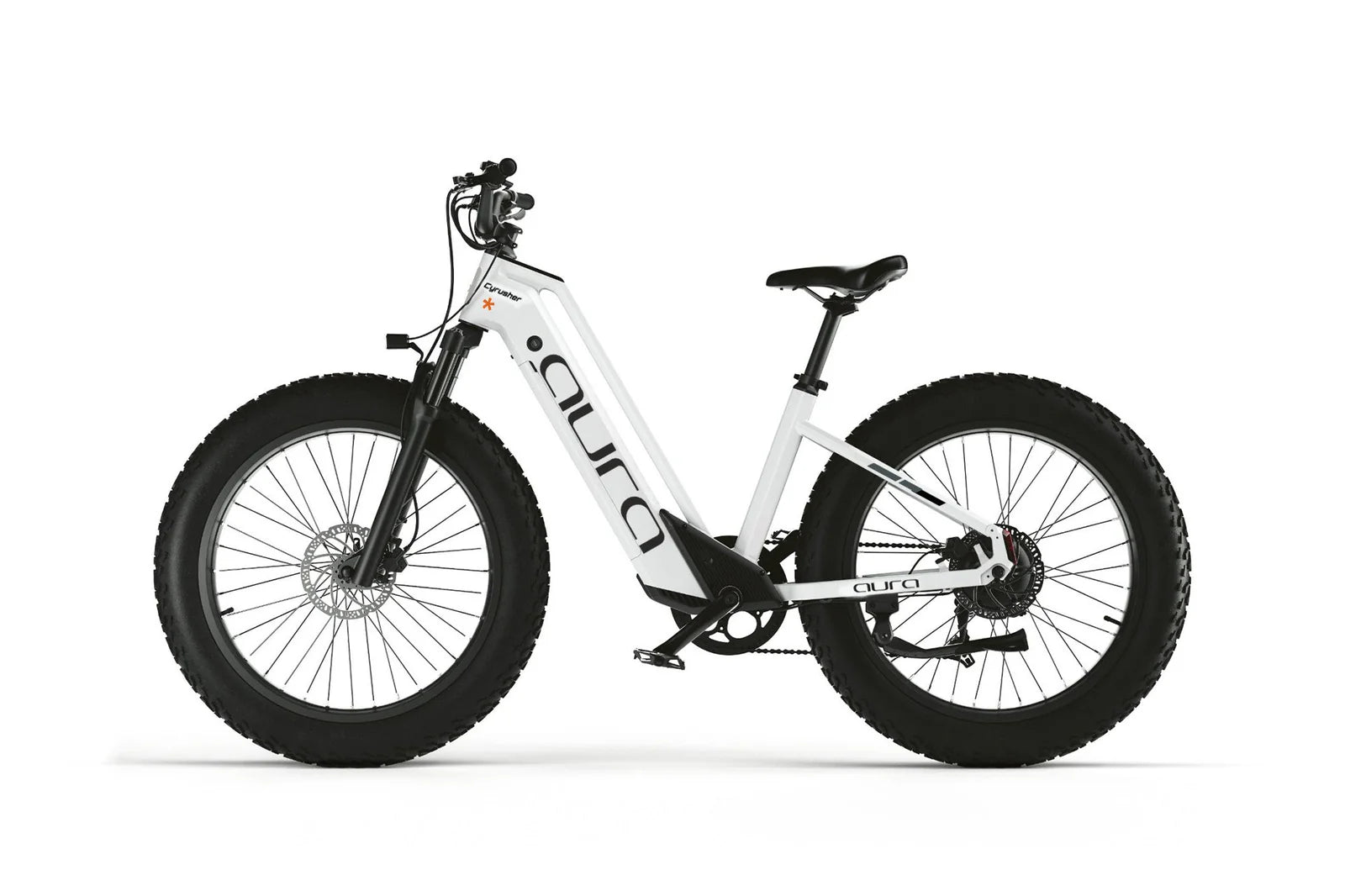 Cyrusher Aura Step-Through Electric Bike in white, left side on white background