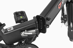 Close-up of a black DYU A5 Upgraded Folding Electric Bike with visible branding on a white background