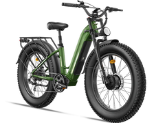Freesky Ranger M-540 Dual-Motor Step-Thru Ebike in green on a white background - Pogo Cycles, Ireland.