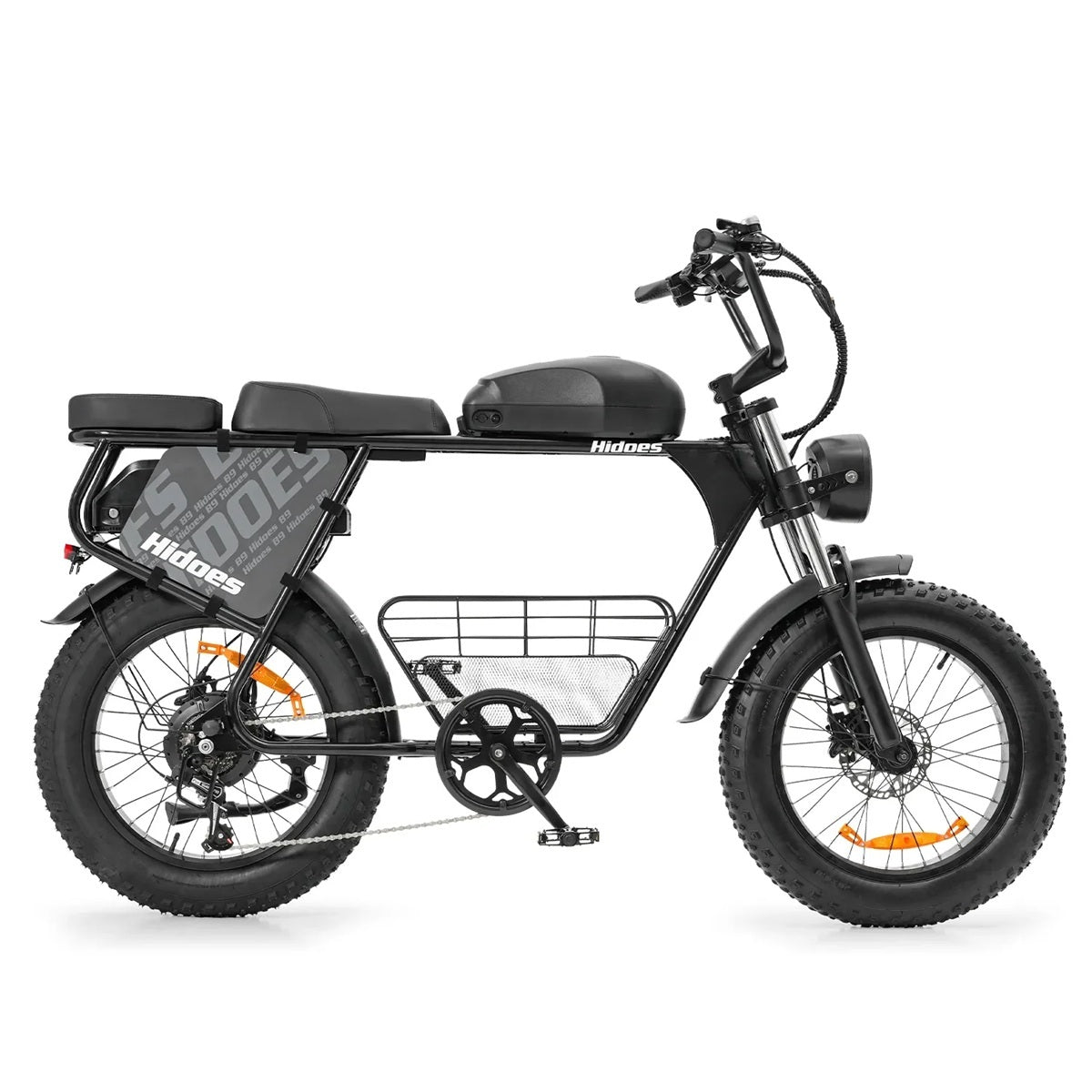 Black Hidoes B9 Electric Bike with a basket on a white background