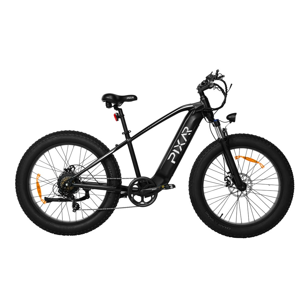 Pixar Space 1 High-Performance Electric Bike in black with 'PiXAR' branding on a white background