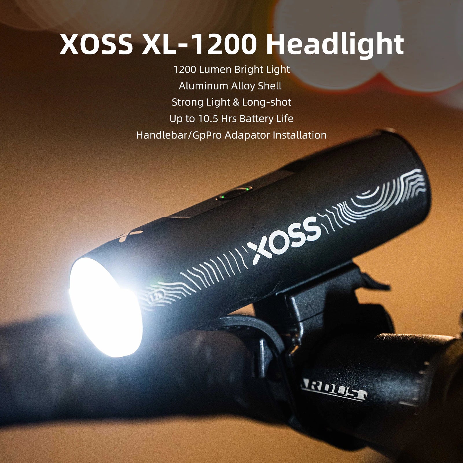 XOSS XL1200 Headlight 200-1200 Lm  Bike Light Waterproof Rechargeable Front Lamp Bicycle Light Aluminum Ultralight Flashlight