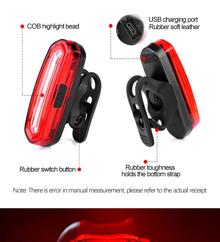 MTB Road Bike Rear Light USB Rechargeable LED Bike Tail Light Easy to Install Bicycle Warning Taillights for Night Riding Safety