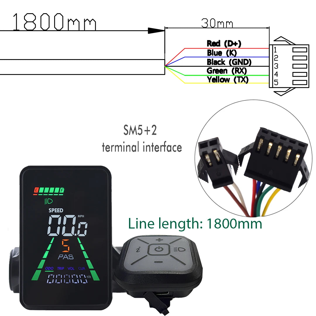 L5 LCD Display Meter Dashboard Speedo Meter Electric Bike Meter Bike Computer Bicycle Odometer LCD Screen Wired