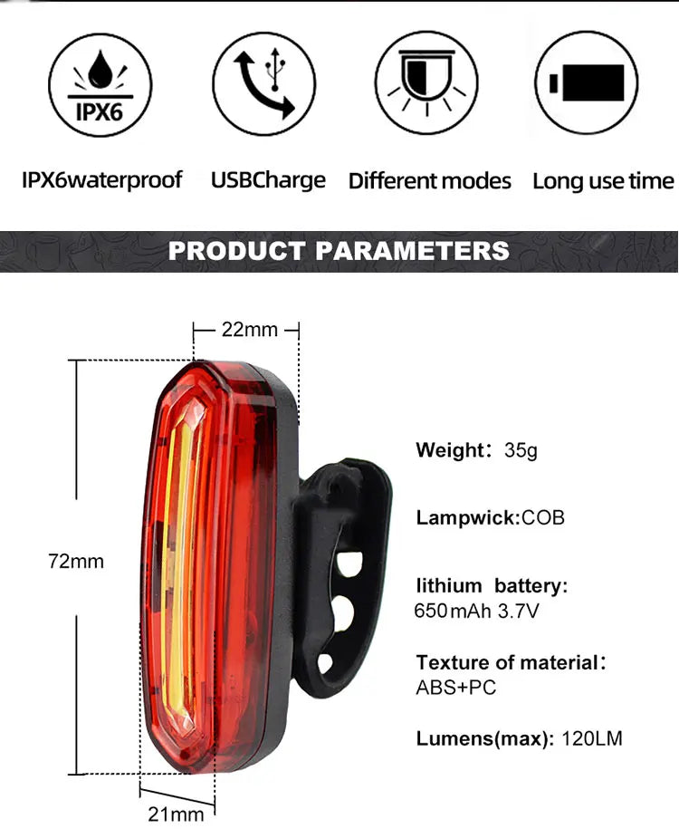 MTB Road Bike Rear Light USB Rechargeable LED Bike Tail Light Easy to Install Bicycle Warning Taillights for Night Riding Safety