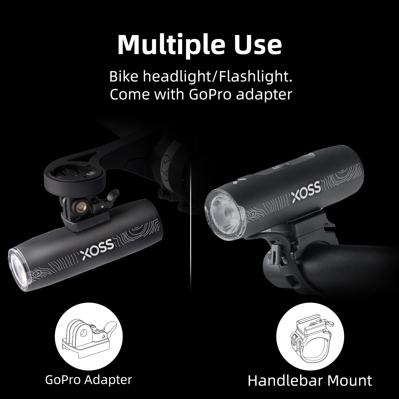 XOSS XL1200 Headlight 200-1200 Lm  Bike Light Waterproof Rechargeable Front Lamp Bicycle Light Aluminum Ultralight Flashlight