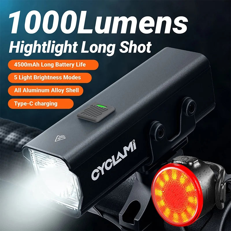 CYCLAMI Bicycle Light 1200LM T6 LED Rechargeable Set Road MTB Bike Front Back Headlight Lamp Flashlight Cycling Light Group