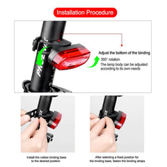 MTB Road Bike Rear Light USB Rechargeable LED Bike Tail Light Easy to Install Bicycle Warning Taillights for Night Riding Safety