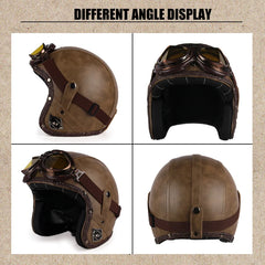 UCHOOSE Retro Motorcycle Helmet PU Leather Open Face 3/4 Chopper Bicycle Helmets Classic Casco Moto Vintage