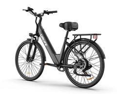 Black URLIFE E26 Step-Through Electric  bicycle on a white background