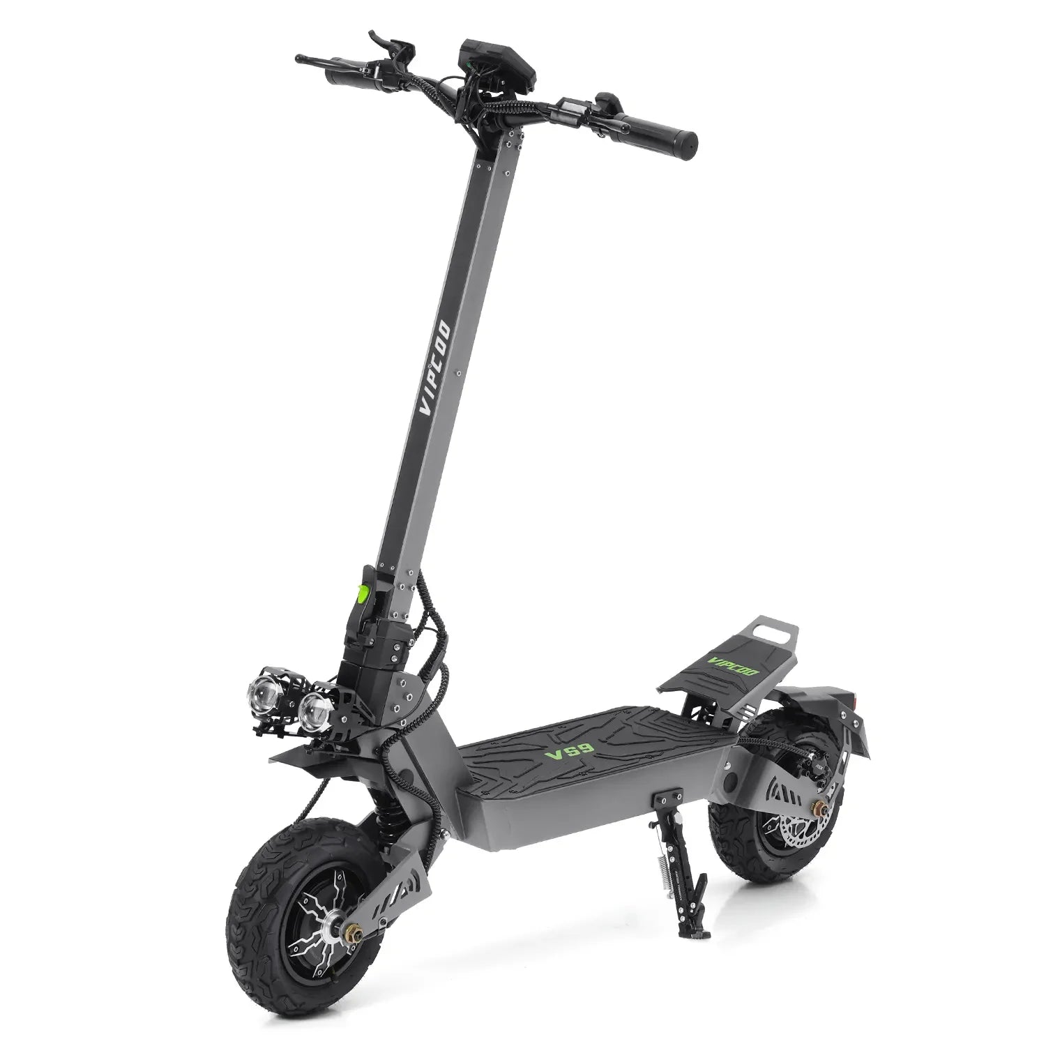 Gray VIPCOO VS9 Off-Road Electric Scooter with visible branding on a white background - Pogo Cycles, Ireland