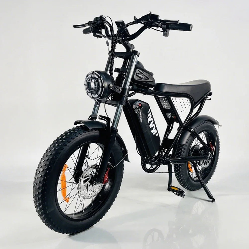 Black YVY C20 Electric Bike on a white background