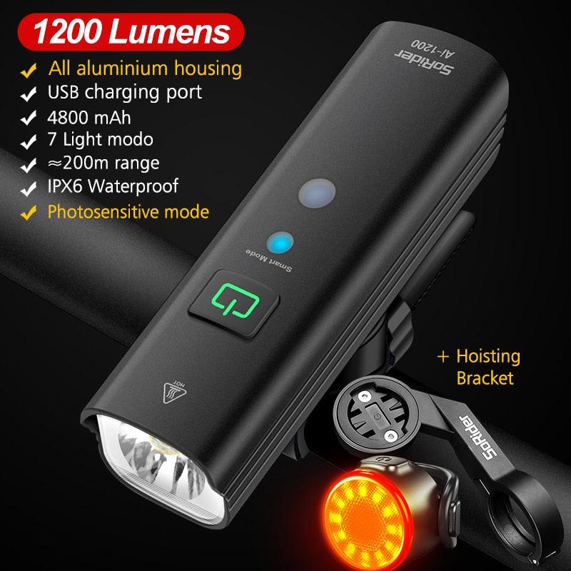 Bike Bicycle Light USB 1200LM4800mAH LED Rechargeable Set Road MTB Bike Front Back Headlight Lamp Flashlight Cycling Light Group - Pogo Cycles