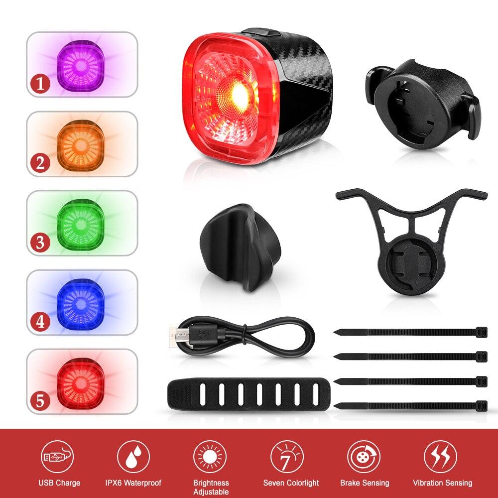 Eqiio Bicycle Smart Brake Tail Light USB Charging Safety Rear Light Warning IPX4 Waterproof Light MTB Lamp Road Bike Accessories - Pogo Cycles