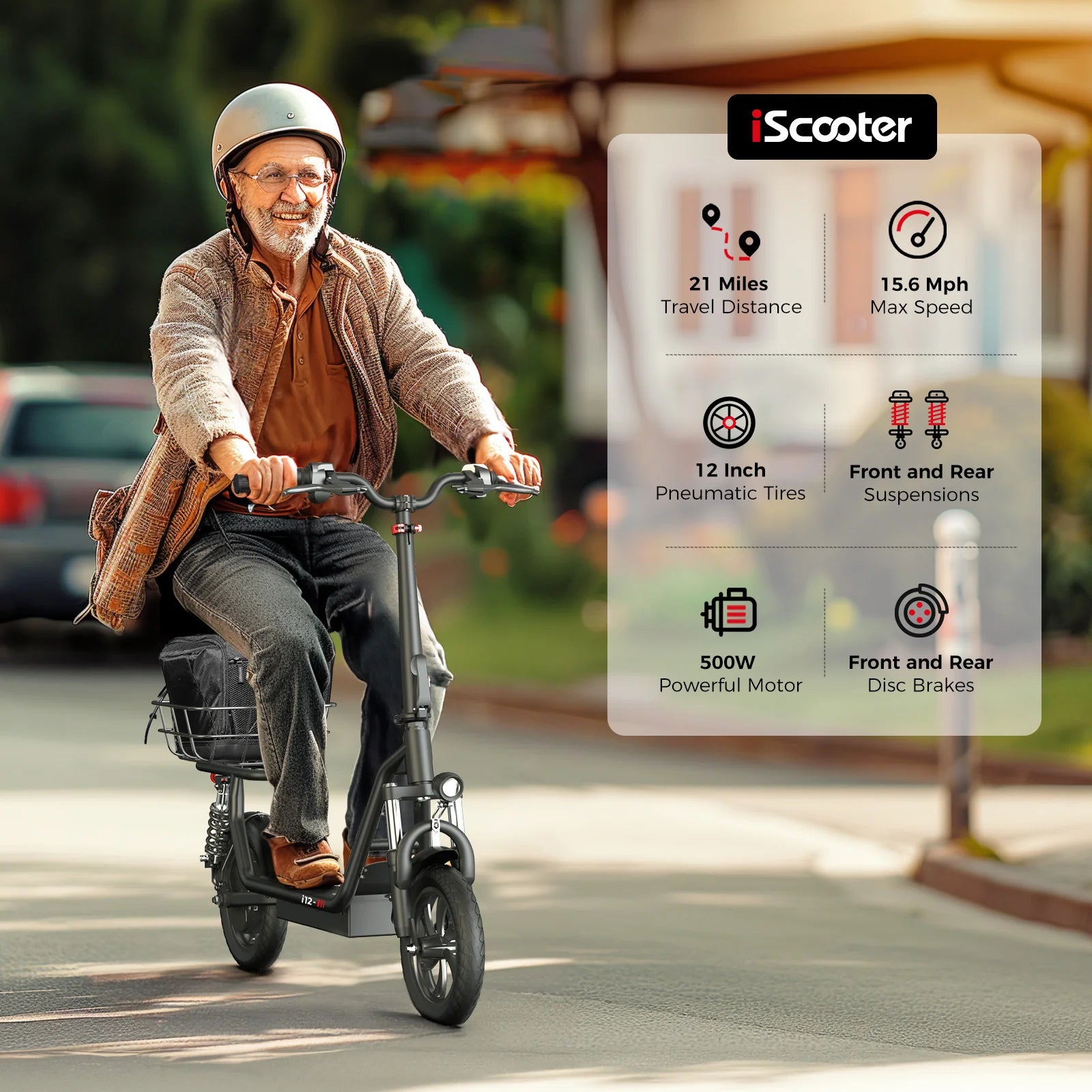 iScooter i12 Electric Scooter With Seat & Carry Basket - Pogo Cycles