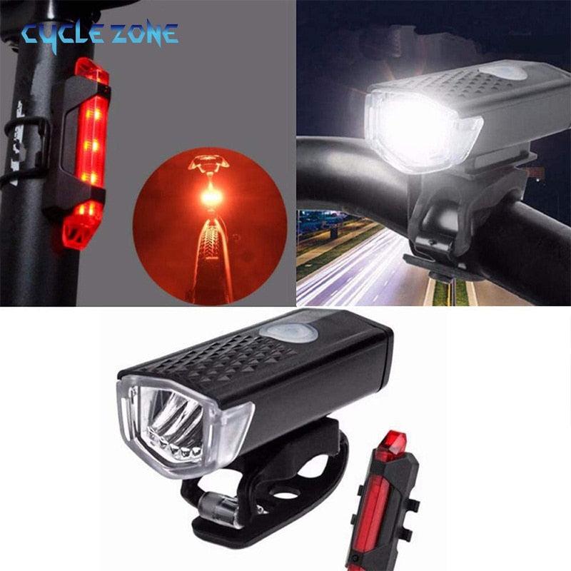 MTB Front Rear Bicycle Bike Lights Set Mountain Bike Night Cycling Headlight USB LED Safety Warning Taillight Bike Accessories - Pogo Cycles