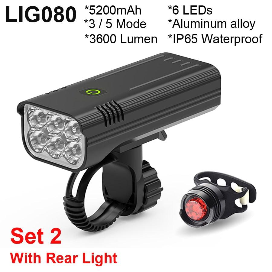 NEWBOLER Bicycle Light 3600 Lumens USB Chargeable Rainproof MTB Bike Light Set With 2 Holder 5200mAh Flashlight Bike Accessories - Pogo Cycles