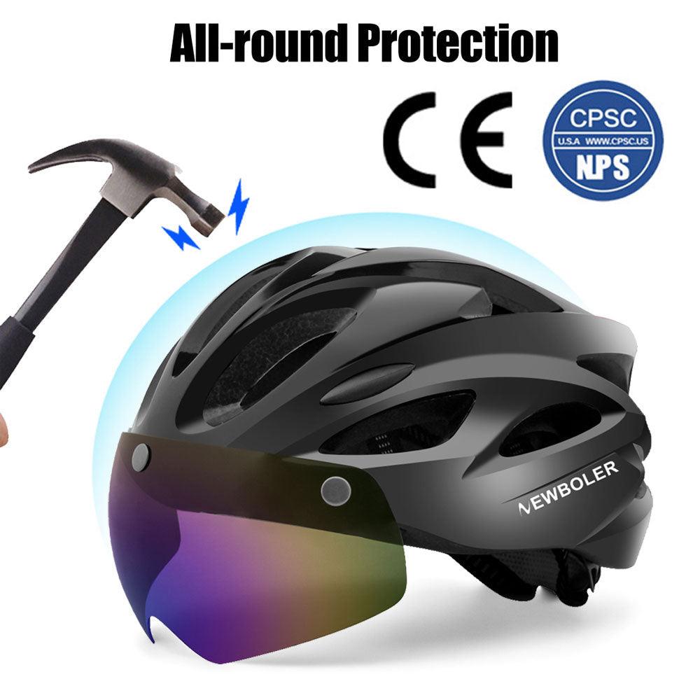 NEWBOLER Cycling Helmet Man Women LED Light Helmet Road Mountain Bike Helmet Removable Lens Riding Bicycle Helmet With Goggles - Pogo Cycles