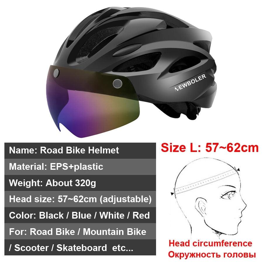 NEWBOLER Cycling Helmet Man Women LED Light Helmet Road Mountain Bike Helmet Removable Lens Riding Bicycle Helmet With Goggles - Pogo Cycles